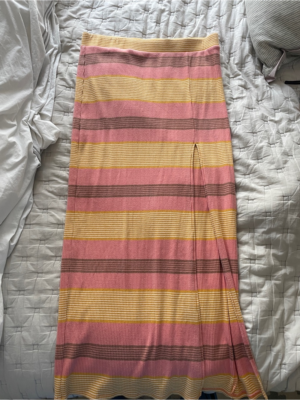 Striped Pink, Yellow & Brown Knit Maxi Skirt